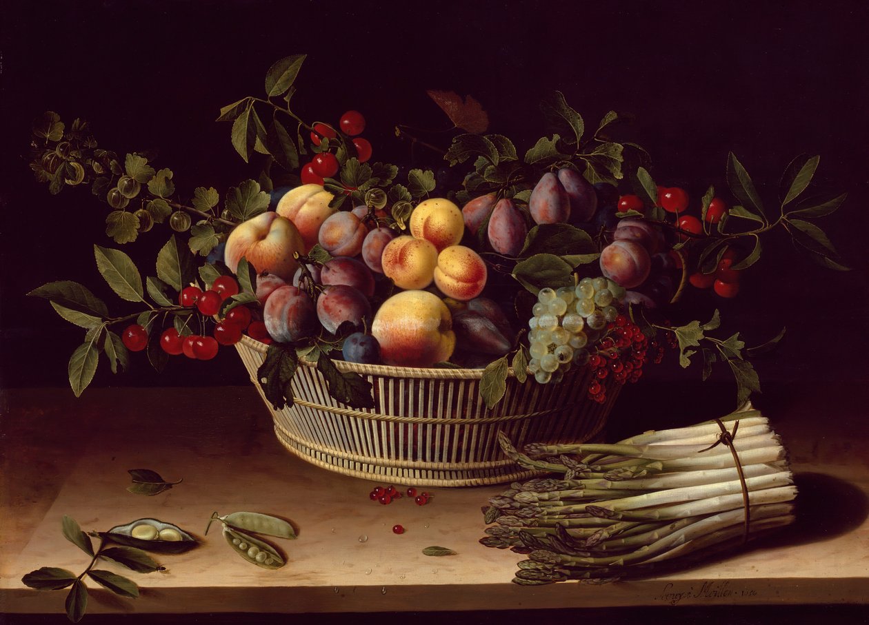 Zátiší s košíkem ovoce a trsem chřestu, 1630. od Louise Moillon