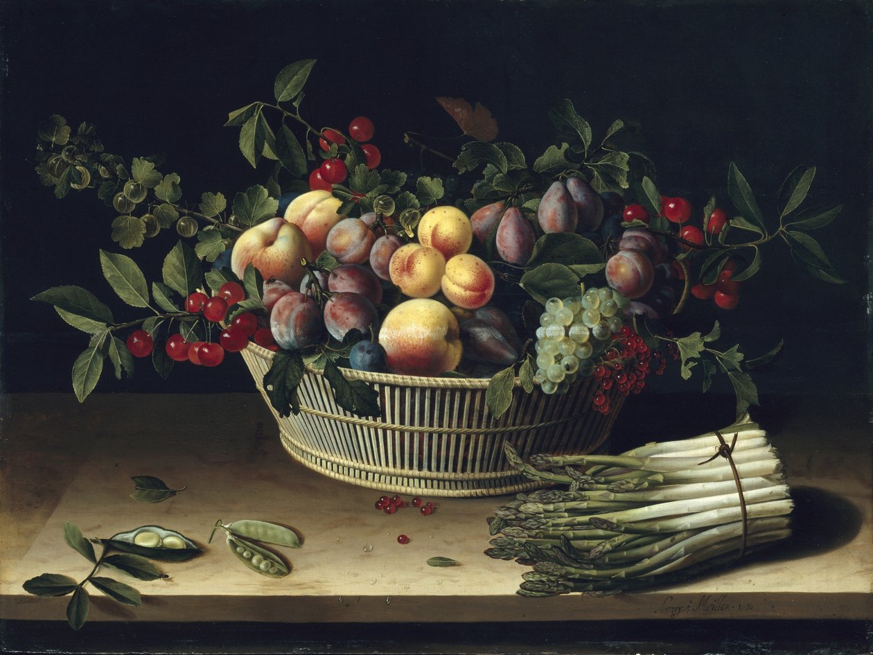 Zátiší s košíkem ovoce a svazkem chřestu, 1630 od Louise Moillon