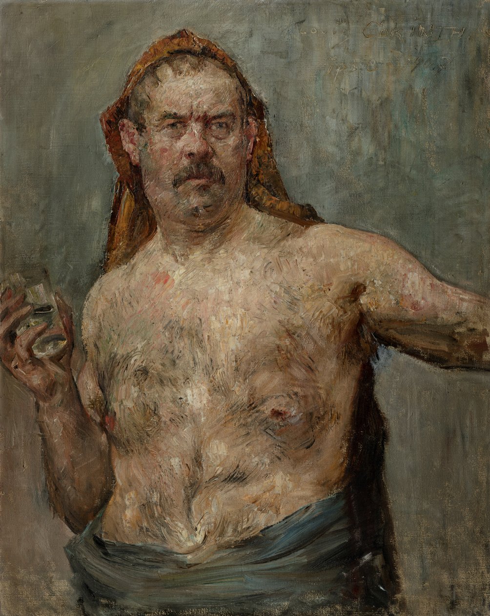 Autoportrét se sklem, 1907 od Lovis Corinth