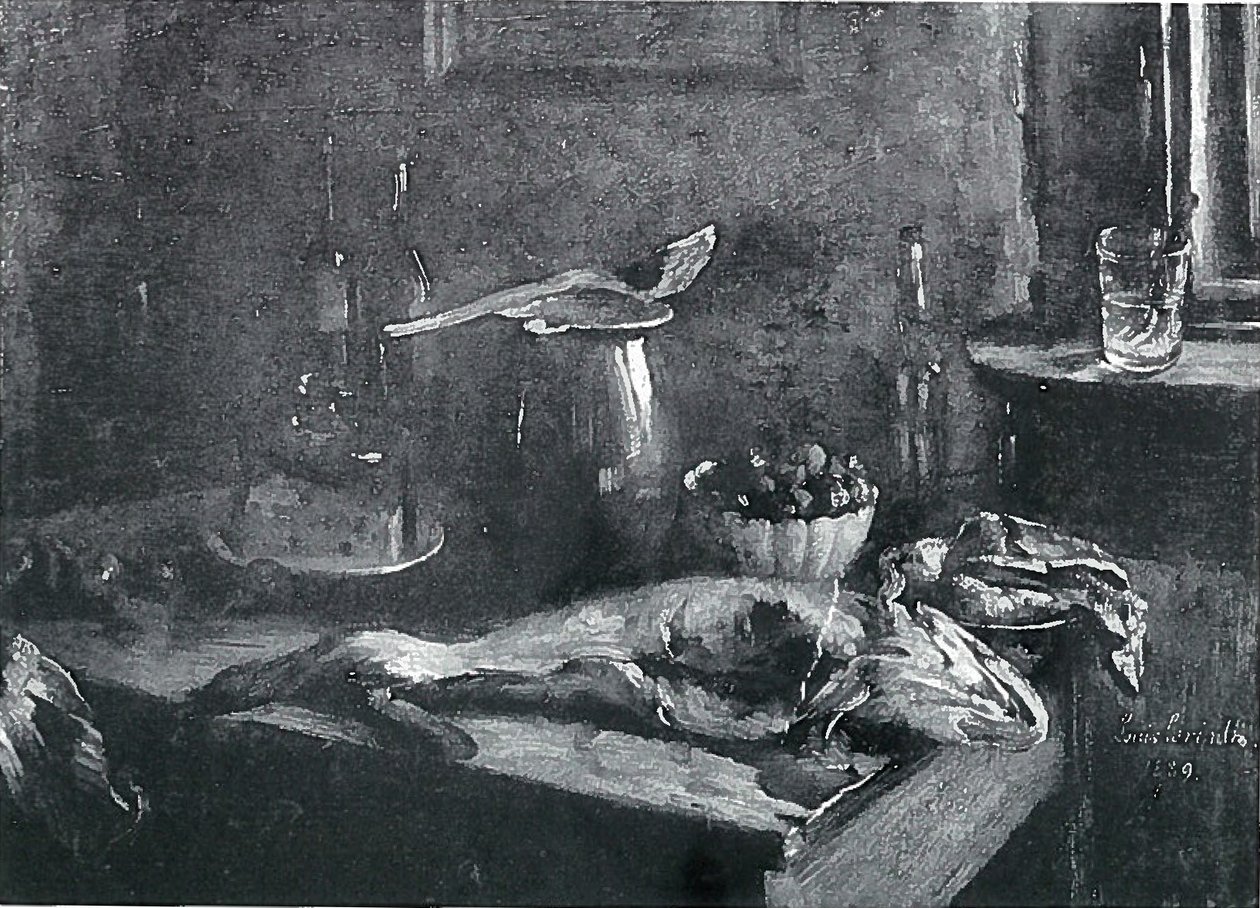 Kuchyňské zátiší, treska jednoskvrnná a hovězí maso od Lovis Corinth