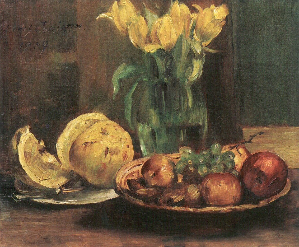 Zátiší se žlutými tulipány, jablky a grapefruity od Lovis Corinth