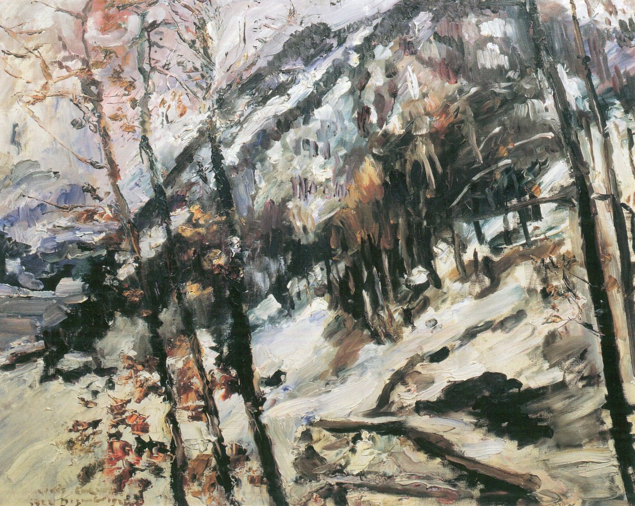 Walchensee s Herzogstandem ve sněhu od Lovis Corinth