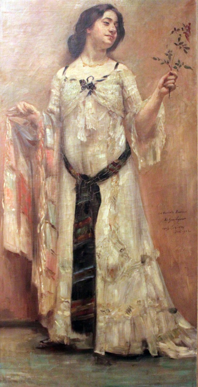 Portrét Charlotte Berendové v bílých šatech od Lovis Corinth