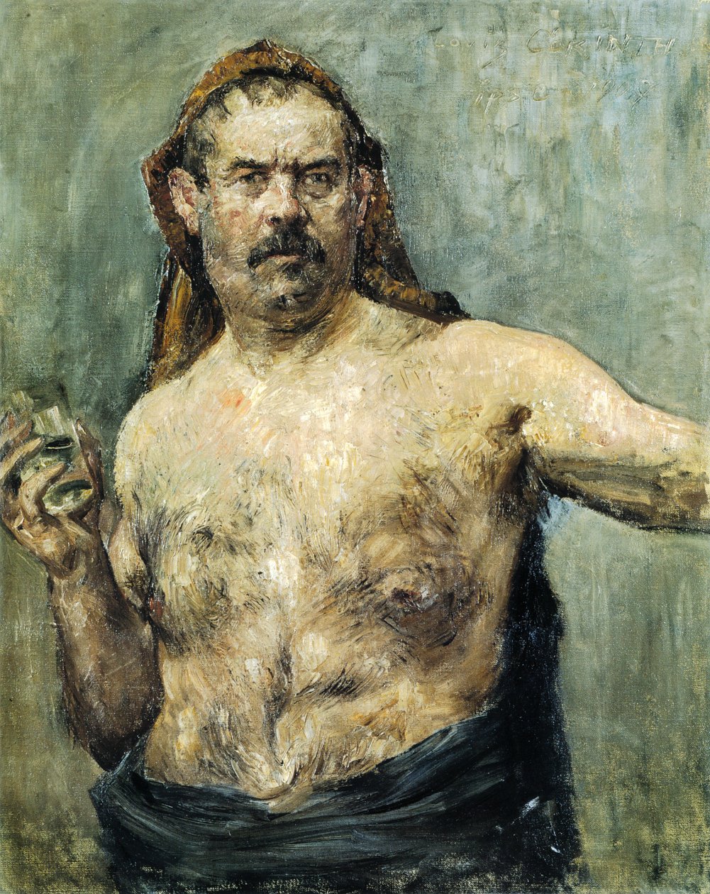 Autoportrét se sklem od Lovis Corinth