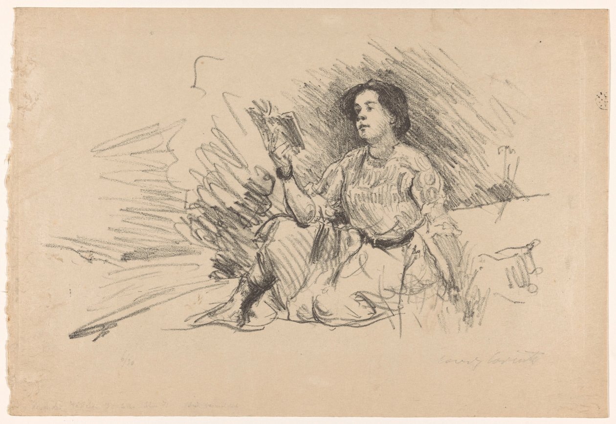 Dívka čte, sedí na podlaze Lesendes Madchen od Lovis Corinth (signed by artist)