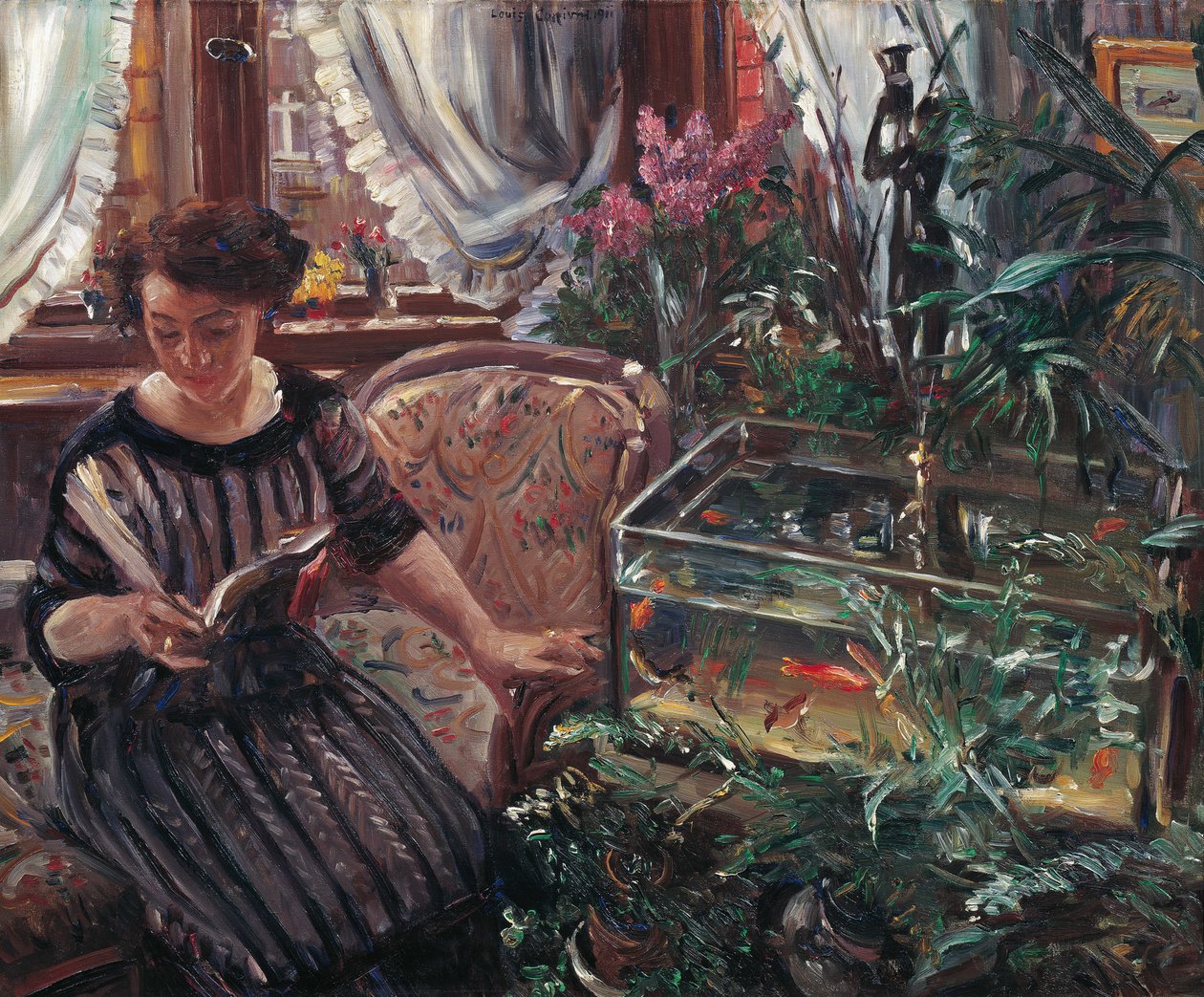Žena čtoucí u nádrže se zlatými rybkami, 1911. od Lovis Corinth