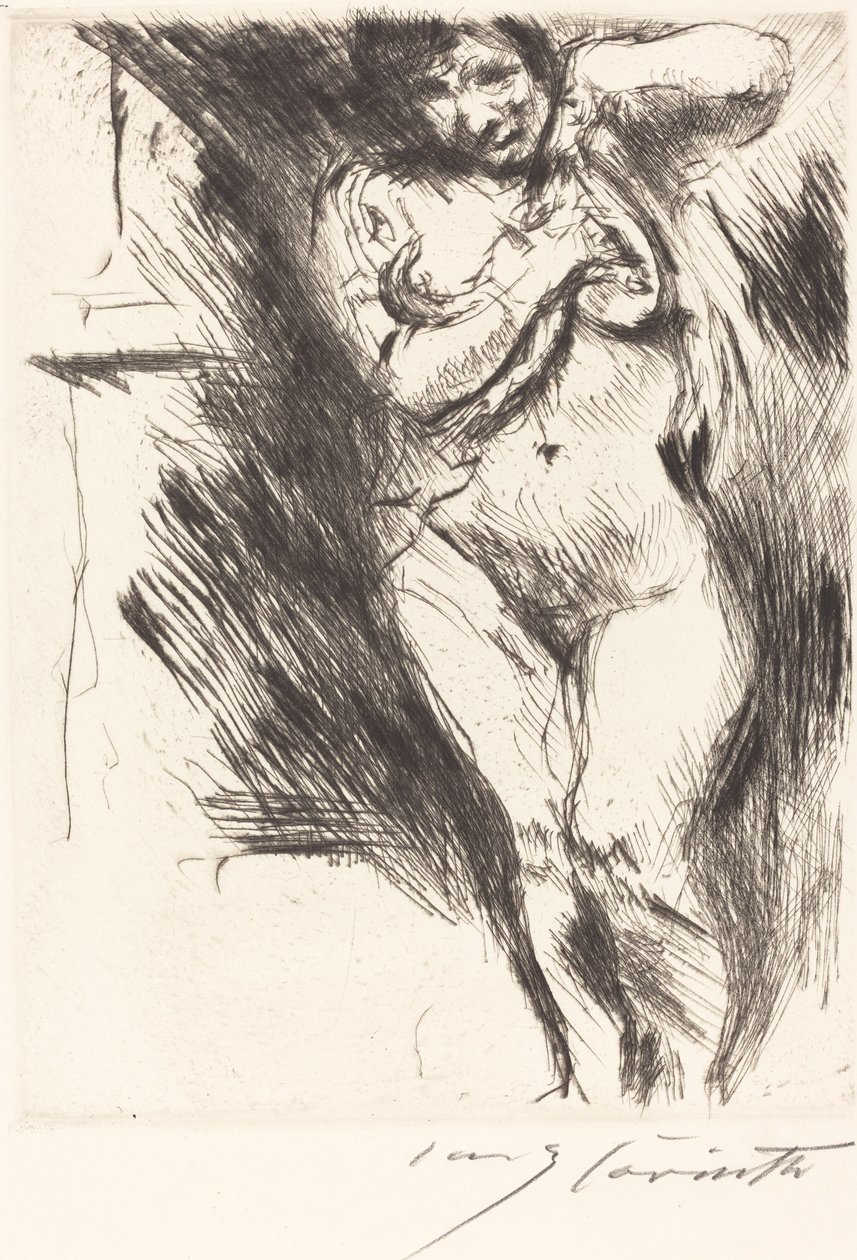 Akt se zdviženou košilí (žena se svléká) od Lovis Corinth