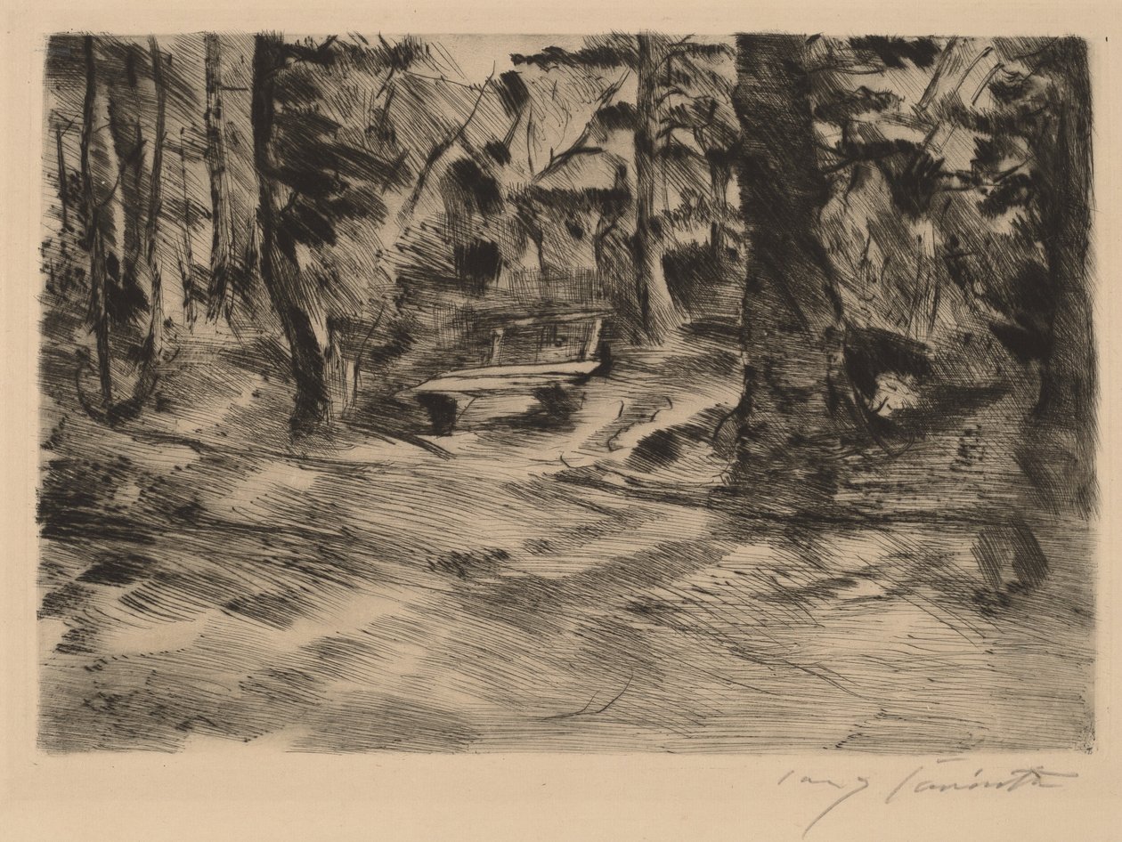 Bank im Walde II Lavička v lese II, 1917. od Lovis Corinth
