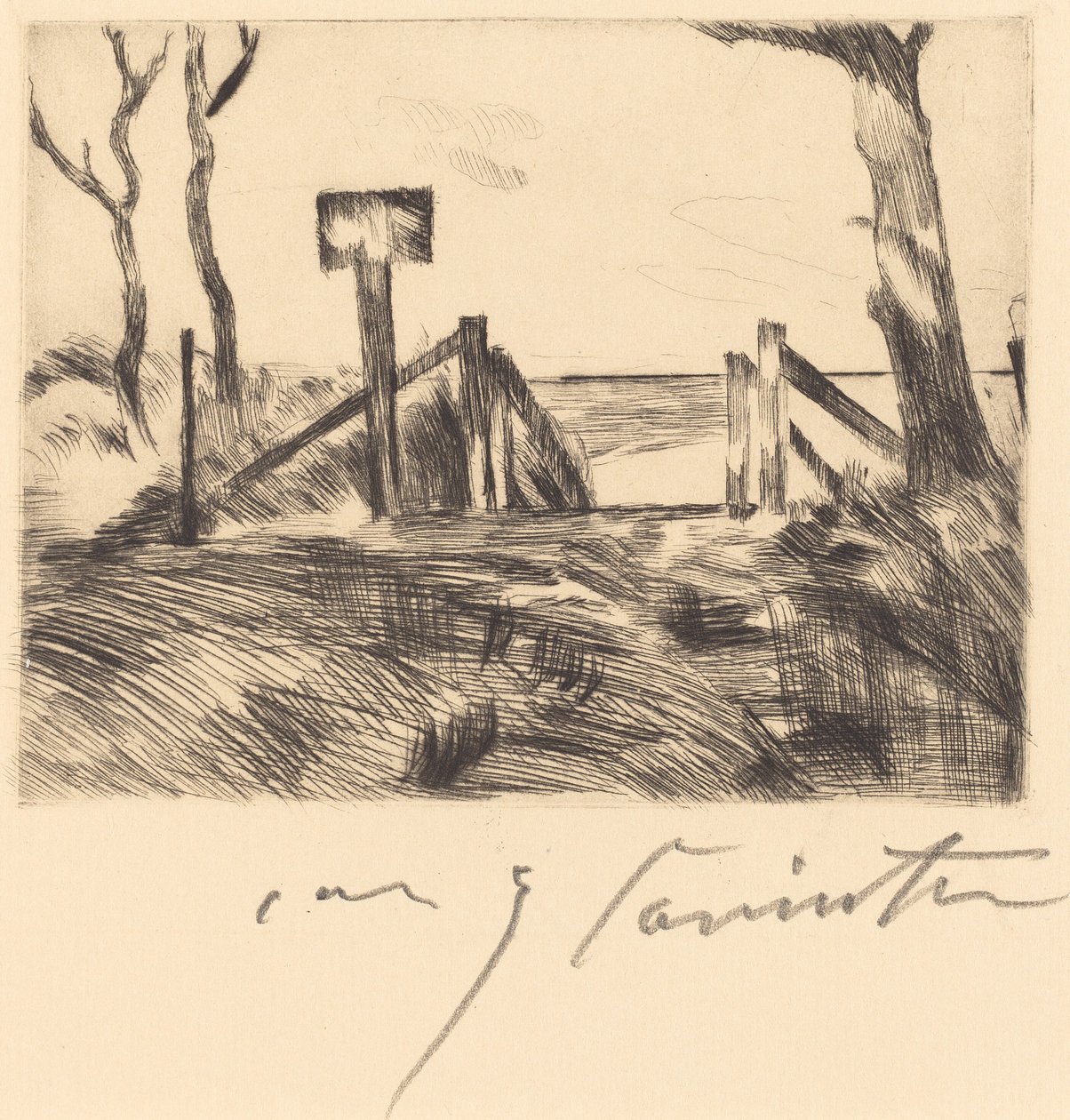 Most s pamětní deskou Most s nápisem, 1916. od Lovis Corinth