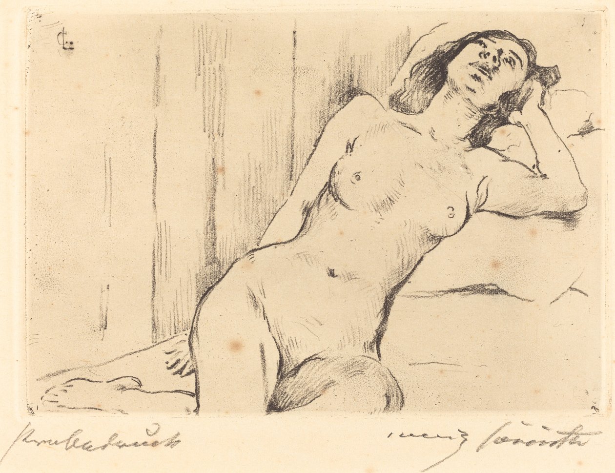 Odpočívající tříčtvrteční akt (ležící ženský akt) od Lovis Corinth