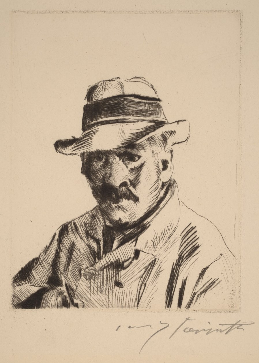Autoportrét ve slaměném klobouku, poprsí od Lovis Corinth