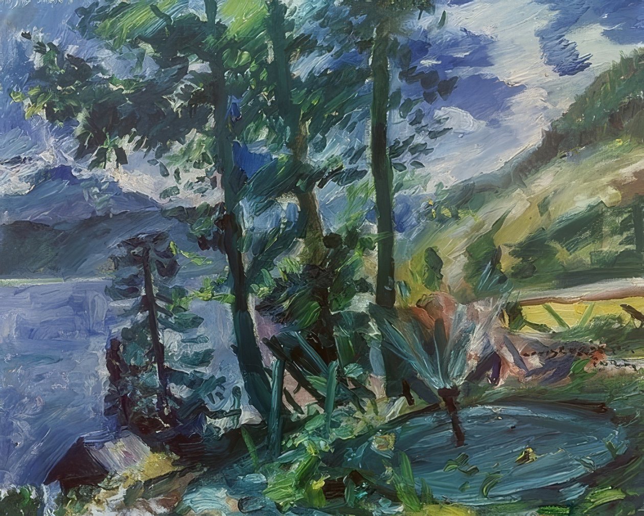 Walchensee s fontánou. 1923 od Lovis Corinth