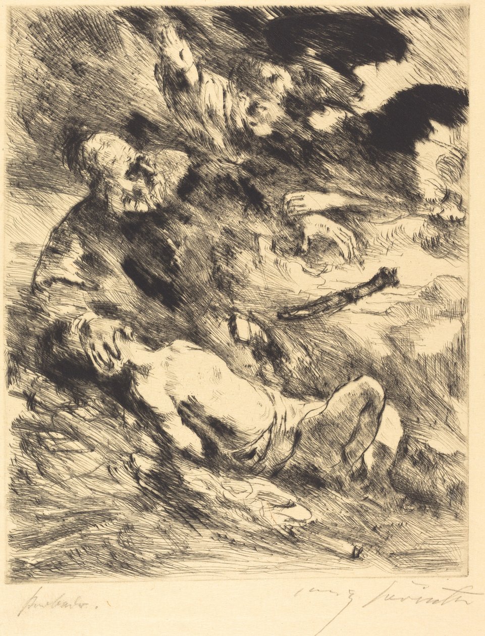 Obětování Izáka od Lovis Corinth after Rembrandt van Rijn