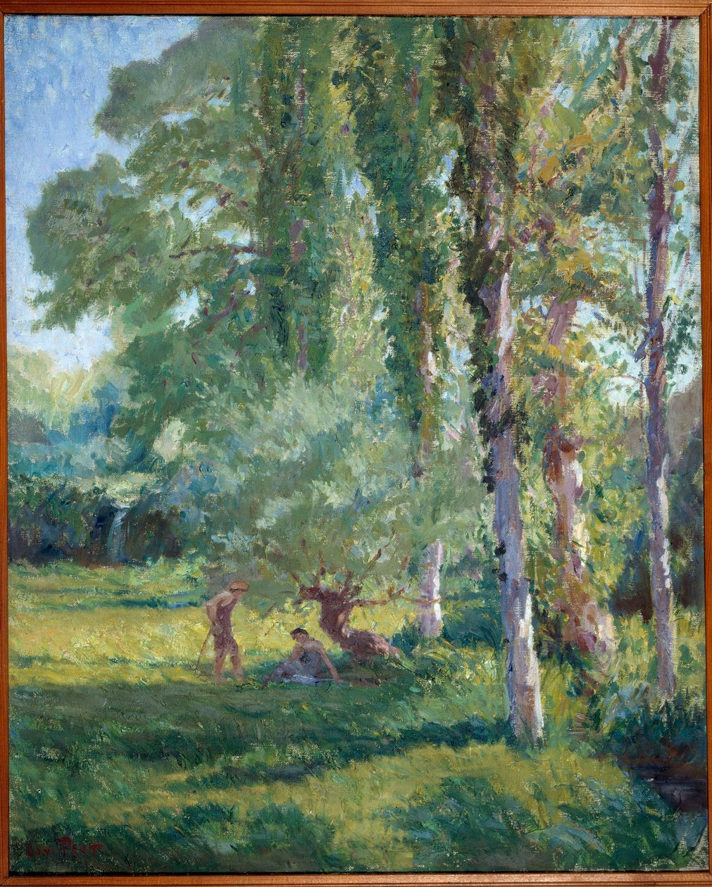 Pár na trávě pod topolem Obraz od Loyse Prata (1879-1934), 20. století. Olej na plátně. Donzere, radnice. od Loys Prat