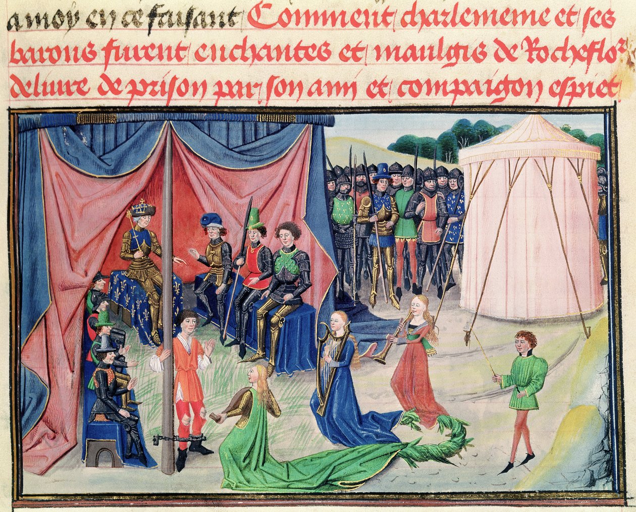 Ms 5072 f.233v Charlemagne a jeho baroni jsou očarováni, z cyklu Renaud de Montauban od Loyset Liedet