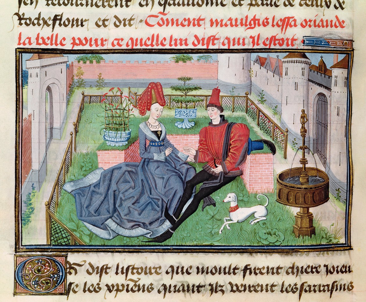Ms 5072 f.71v Zahrada lásky, z cyklu Reaud de Montauban od Loyset Liedet