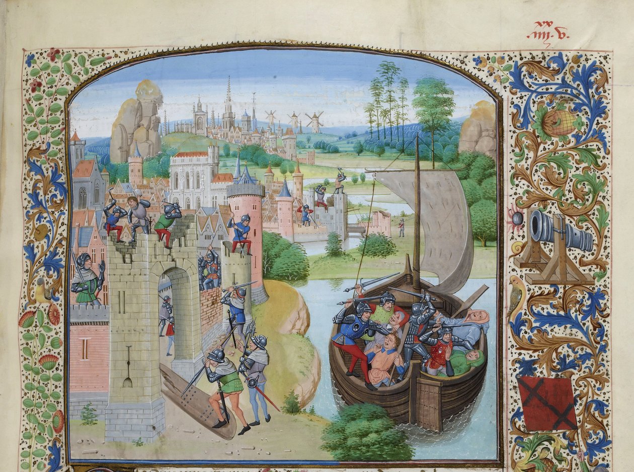 Masakr gentských obchodníků v Audenarde 1380, cca 1470-1475. od Loyset Liedet