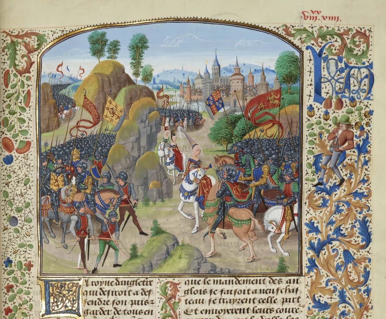 Královna Filipa z Hainaultu před bitvou u Nevilleova kříže 17. října 1346, asi 1470-1475. od Loyset Liedet
