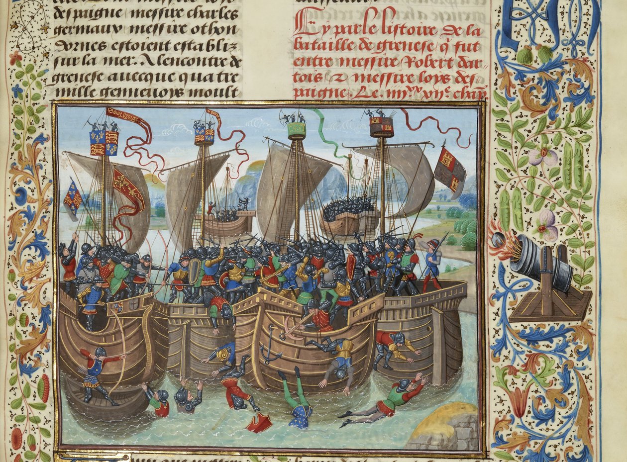 Námořní bitva u Guernsey, 1342, cca 1470-1475. od Loyset Liedet