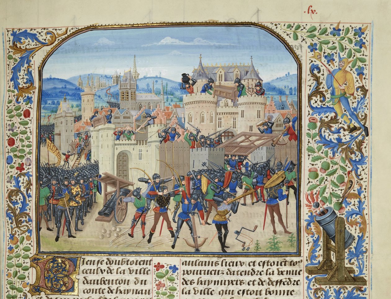 Vilém II., hrabě z Hainaut zabírá a ničí Aubenton, 1340, cca 1470-1475. od Loyset Liedet