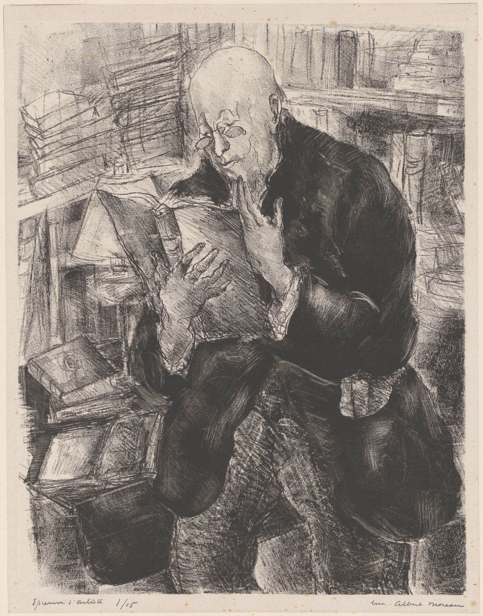 Muž čte v knihovně od Luc Albert Moreau (signed by artist)
