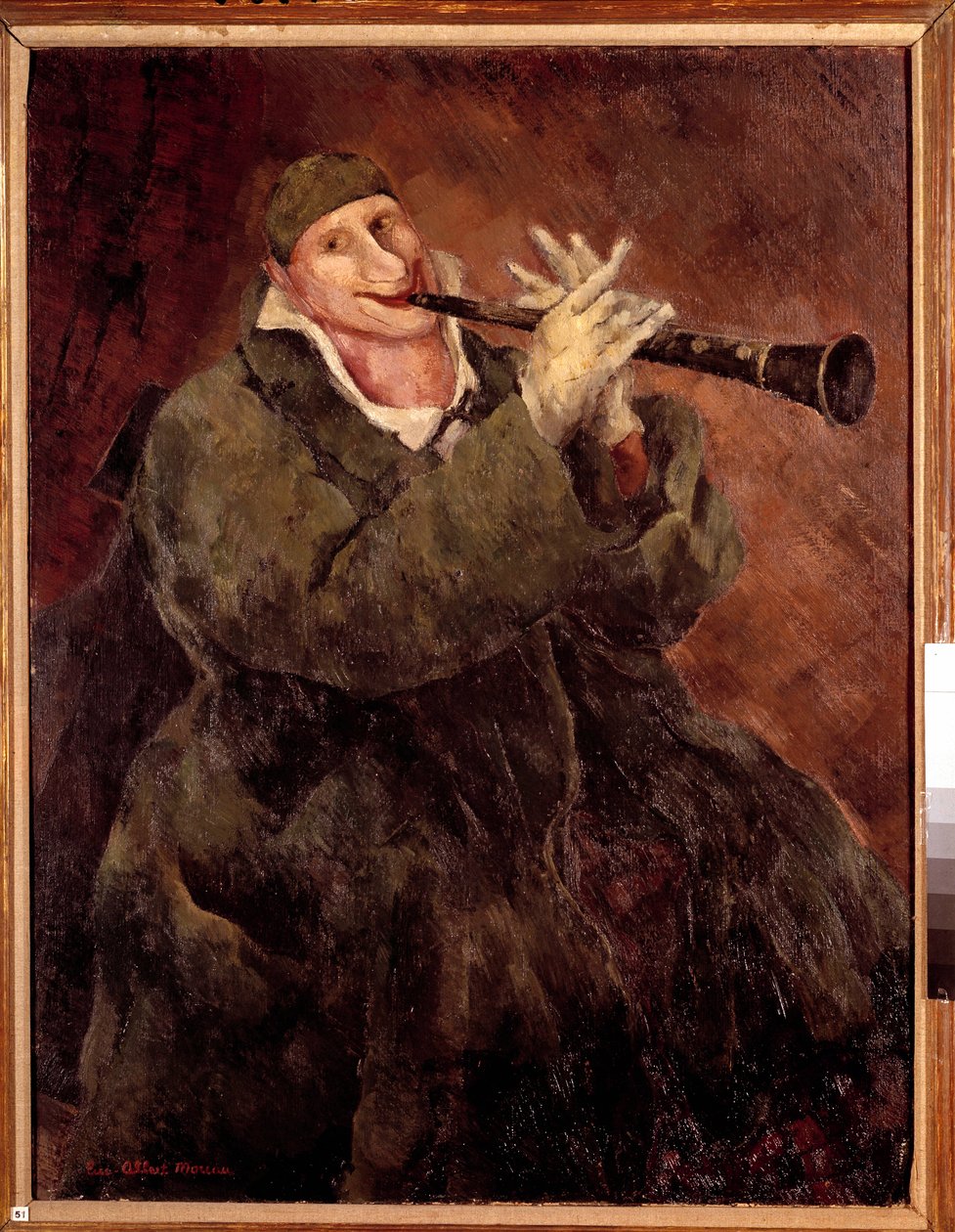 Grock hraje na trubku Klaun Gock (1880-1959) hraje na klarinet. Obraz Luc Albert Moreau (1882-1948) 20. století. Paříž. Městské muzeum moderního umění od Luc Albert Moreau
