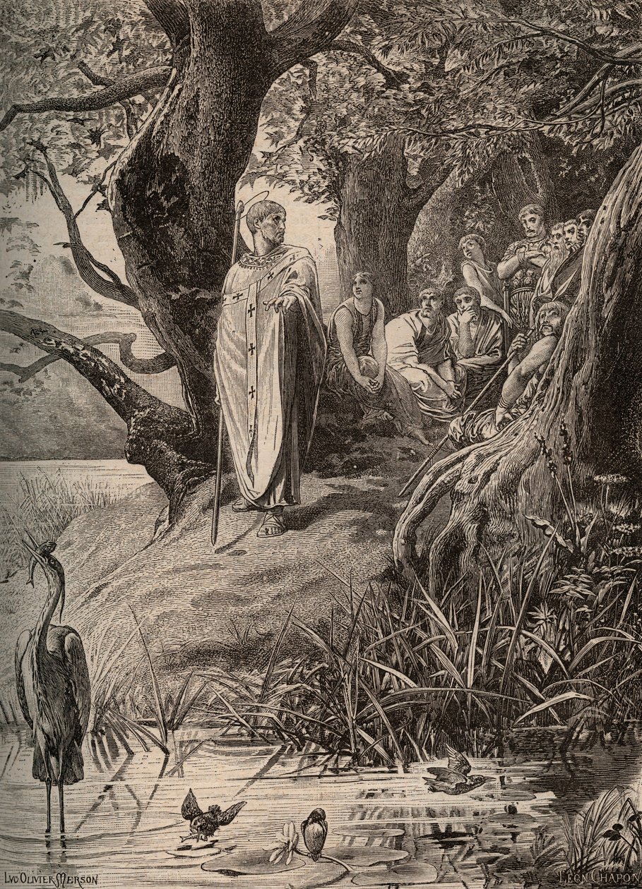 Omluva rybářských ptáků, vyprávěná svatým Martinem obyvatelům břehů Loiry - rytina Luc Olivier Merson (1846-1920) od Luc Oliver Merson