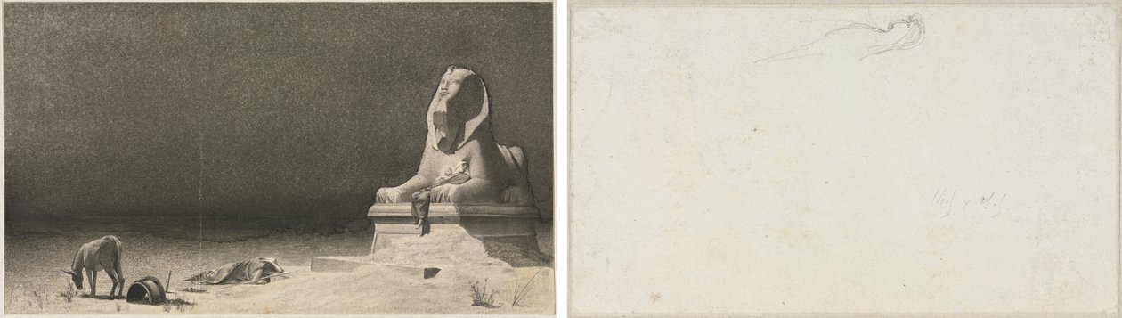 Zbytek na útěku do Egypta (recto); Náčrt sfingy [?] (verze) od Luc Olivier Merson