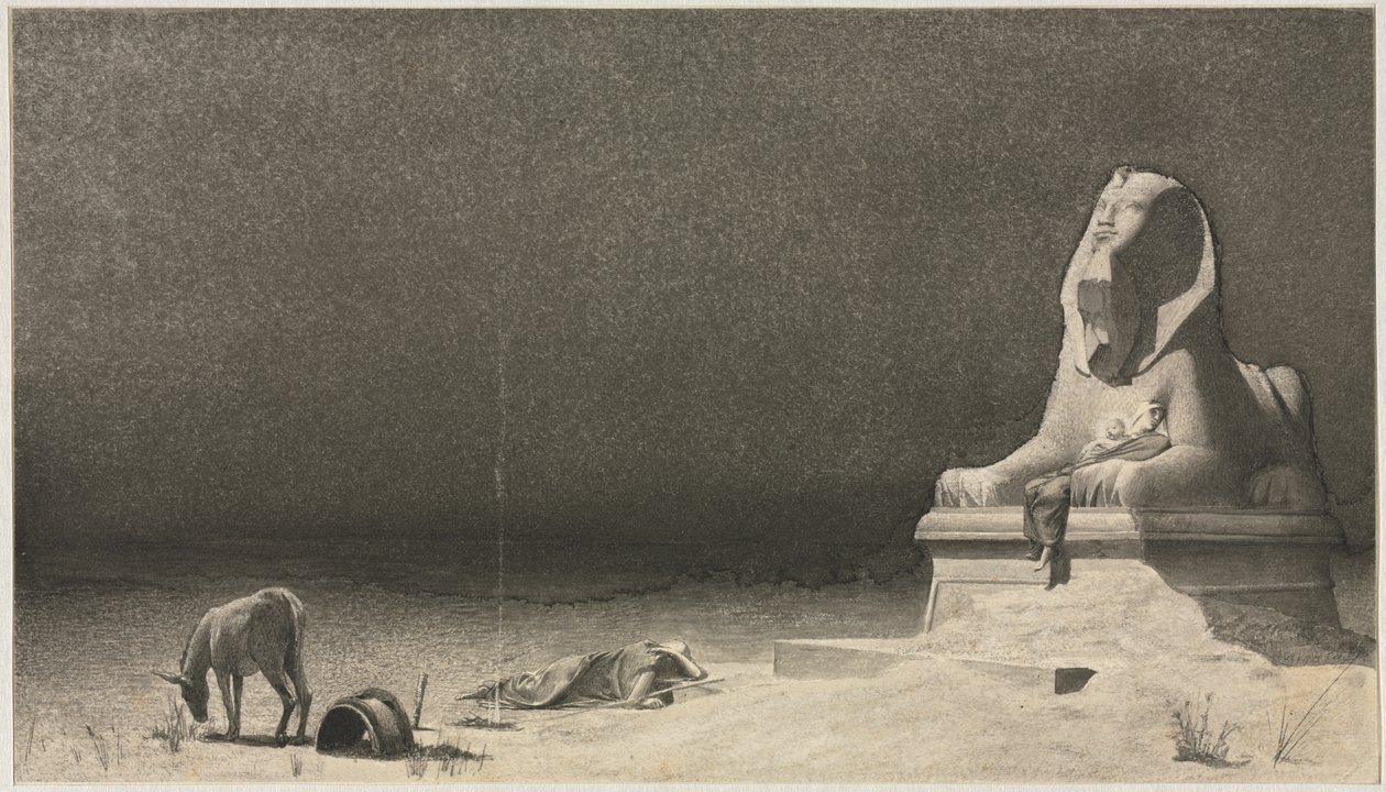Zbytek na útěku do Egypta recto, Náčrt sfingy [] verso, c. 1879-80. od Luc Olivier Merson