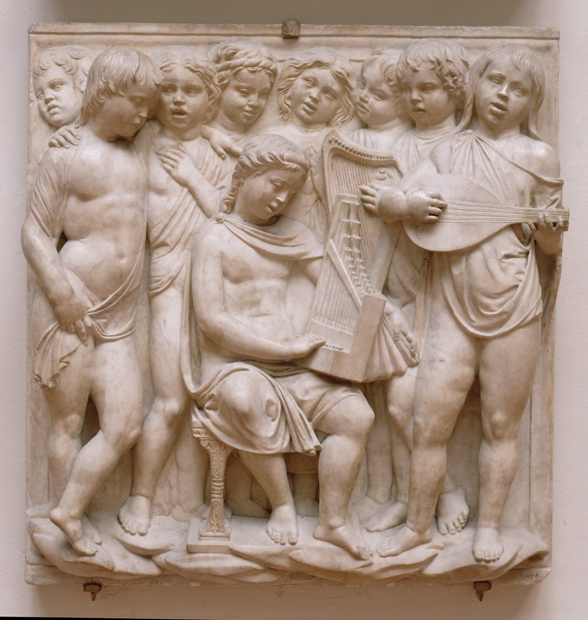 Hudební andělé, reliéf z Cantoria, kolem 1432-38 (mramor) od Luca Della Robbia
