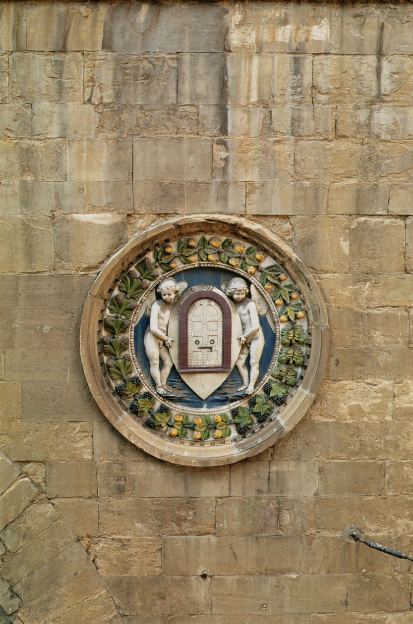 Stonka cechu tkalců hedvábí (glazovaná terakota) od Luca Della Robbia