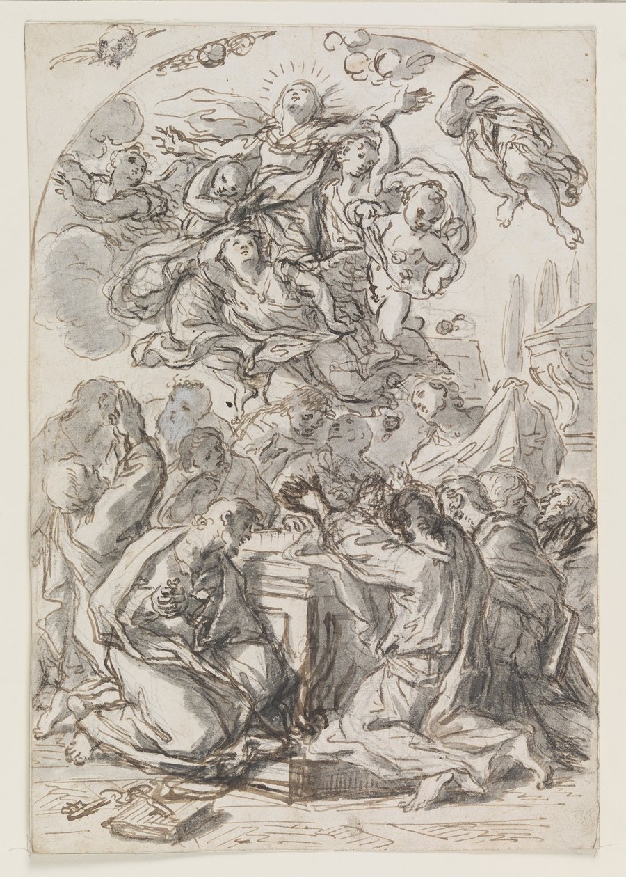 Nanebevzetí Panny Marie; verso- Hlava ženy a dítěte od Luca Giordano