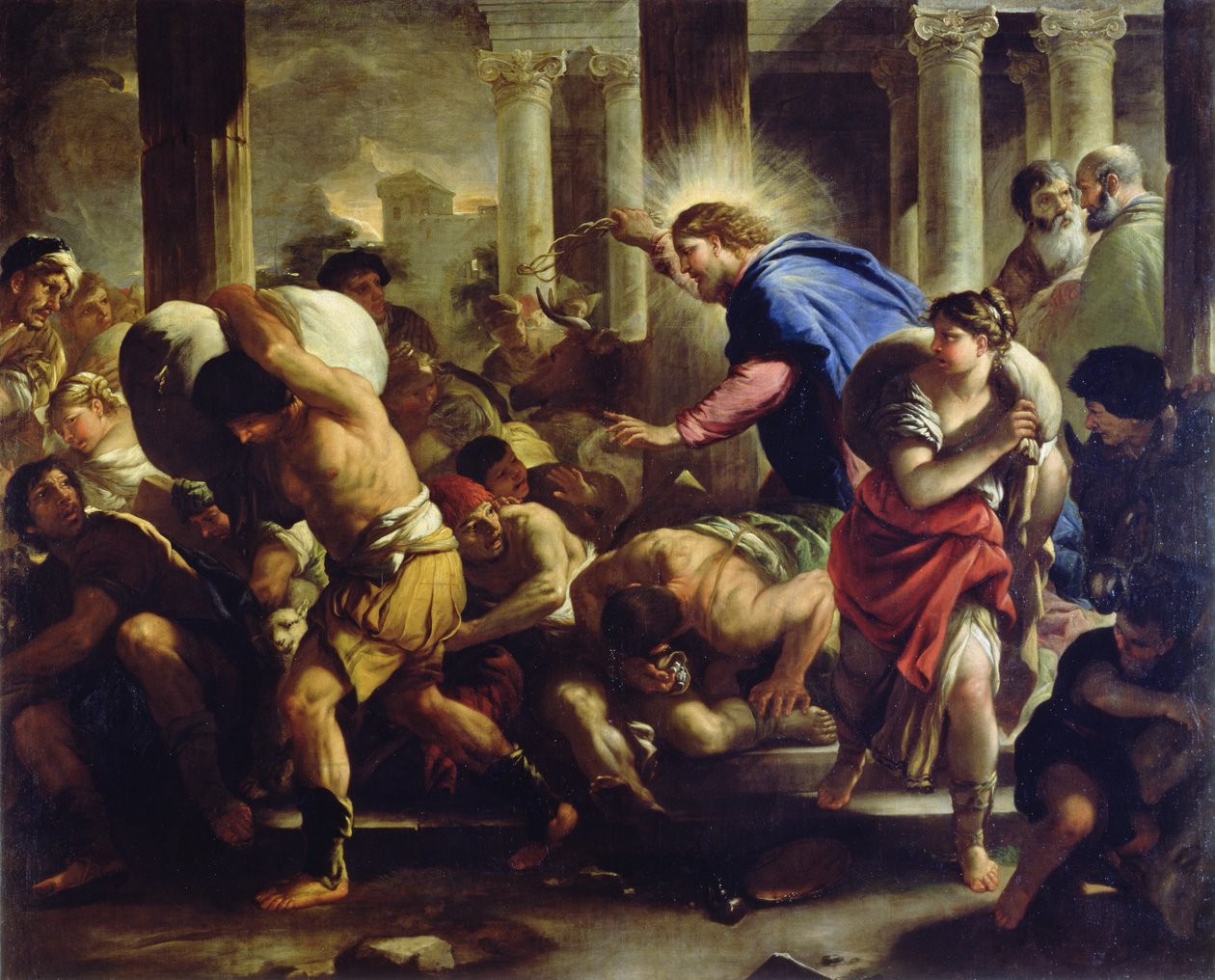 Kristus vyhání obchodníky z chrámu od Luca Giordano
