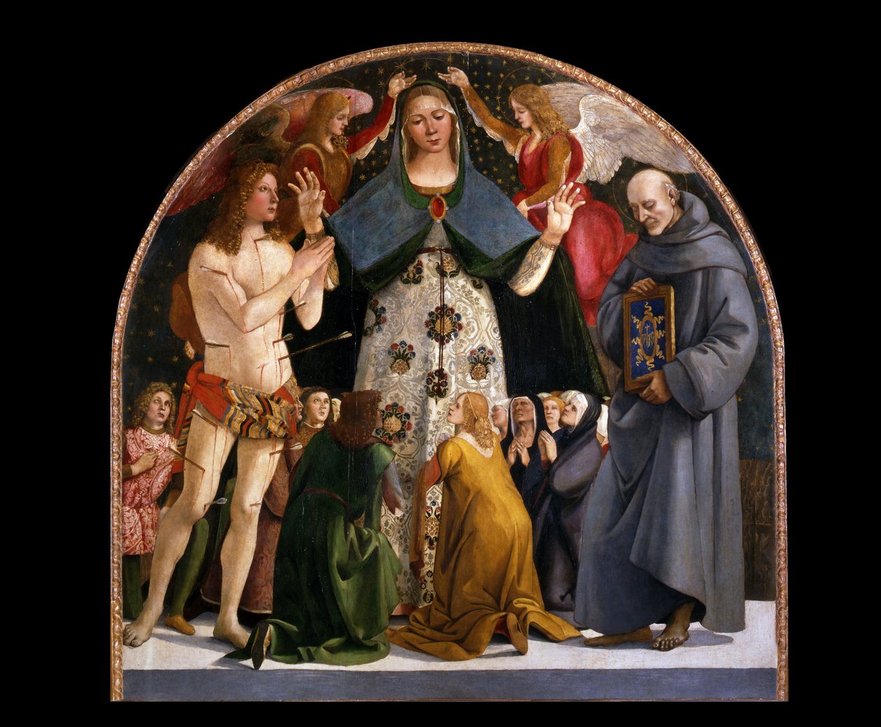 Madona milosrdenství a svatí Sebastian a Bernardino da Siena od Luca Signorelli