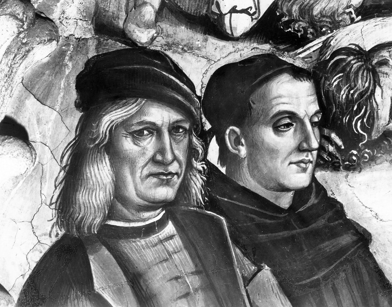 Portrét Lucy Signorelliho a Fra Angelica, detail z Kázání a skutků Antikrista od Luca Signorelli