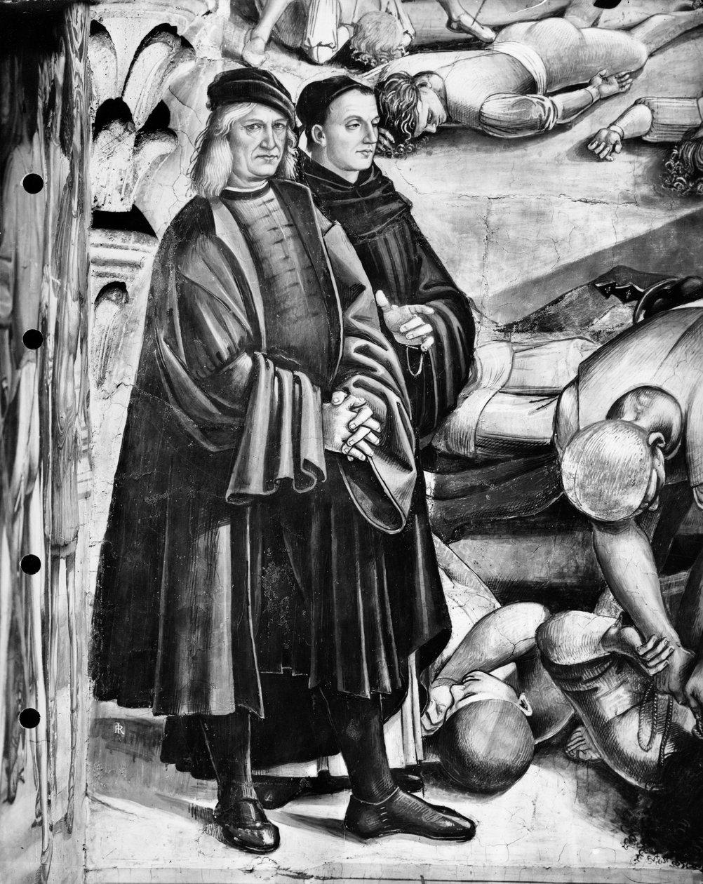 Portrét Luky Signorelliho a Fra Angelica, detail z knihy Kázání a činy Antikrista od Luca Signorelli