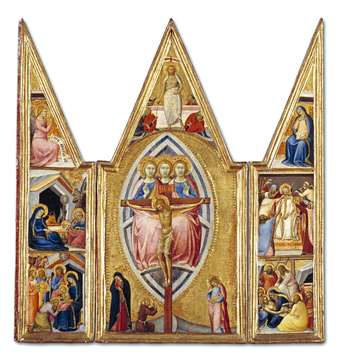 Trojice a ukřižování s výjevy z Kristova života, kolem 1355 (tempera na panelu) od Luca di Tommè