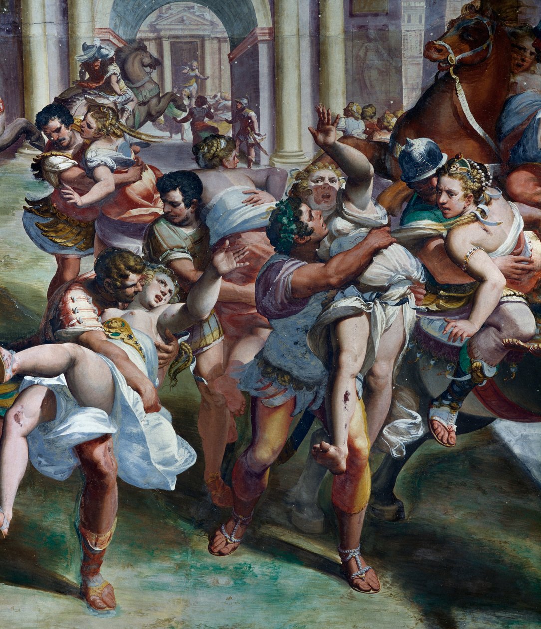 Znásilnění Sabinek (16. století), Luca Cambiaso (1527-1585), freska, Villa Imperiale, Janov, Ligurie, Itálie, detail od Luca Cambiaso