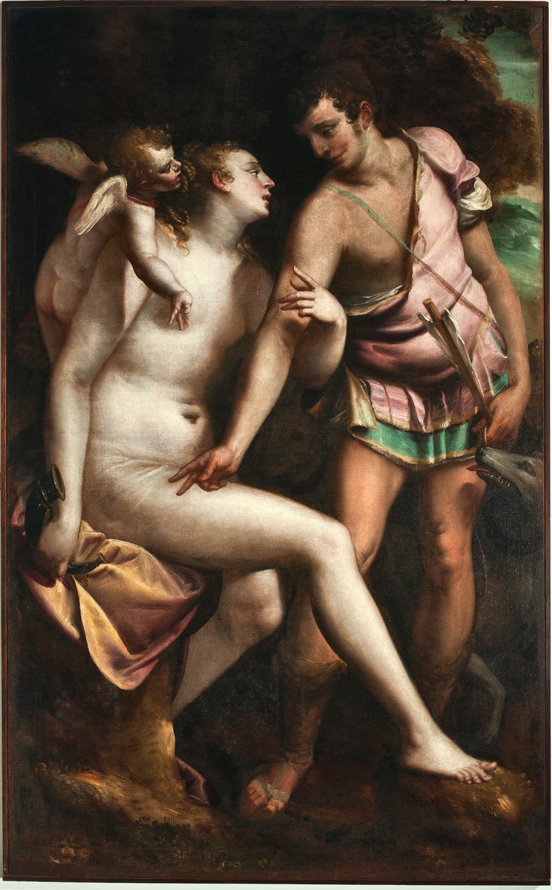 Obraz Venuše a Adonise od Lucy Cambiaso (1527-1585) Genes ze 16. století, Musei di Strada Nuova (dříve Palazzo Bianco) od Luca Cambiaso
