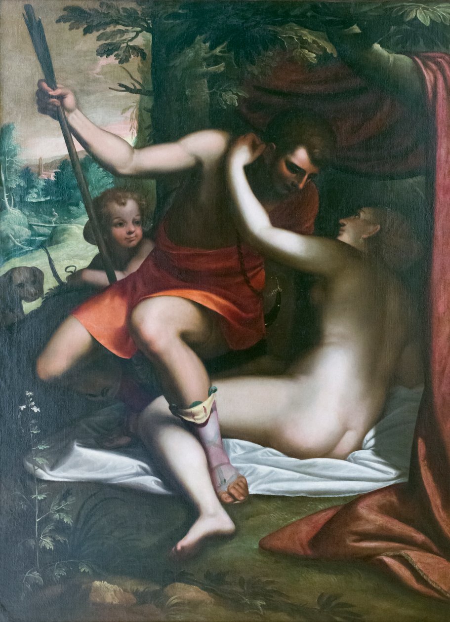 Venuše a Adonis, před rokem 1585, Luca Cambiaso (olej na plátně) od Luca Cambiaso