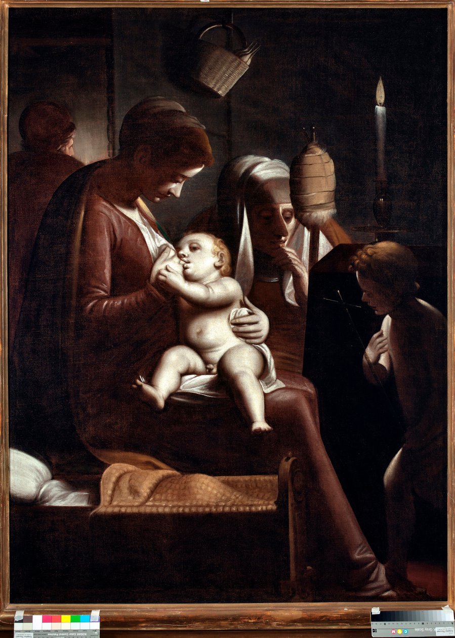 Panna a dítě se svatým Janem Křtitelem aneb „Panna svíce“ nebo „“Svatá rodina se svatou Annou a svatým Janem Křtitelem““ (Panna se svíčkou) Obraz Luca Cambiaso (1527-1585) od Luca Cambiaso