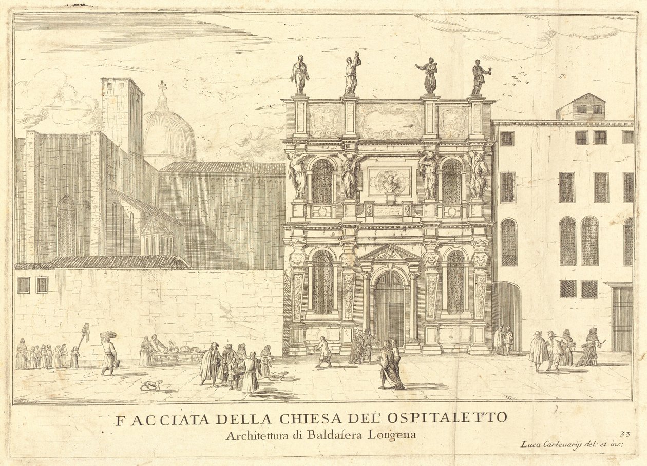 Fasáda kostela Ospitaletto (deska 33) od Luca Carlevariis