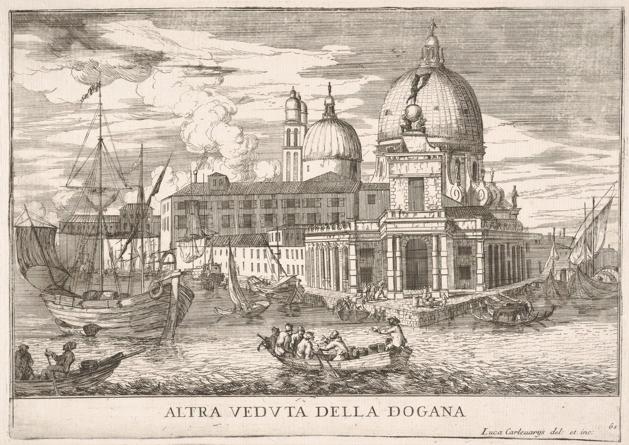 Deska 61: Pohled na celnici Dogana da Mar na soutoku Canal Grande a..., 1703. od Luca Carlevarijs