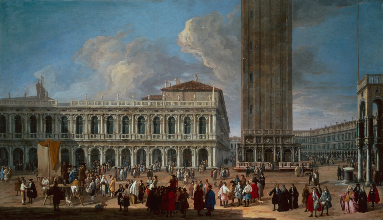 Piazzetta a Piazza San Marco, Benátky (olej na plátně) od Luca Carlevaris