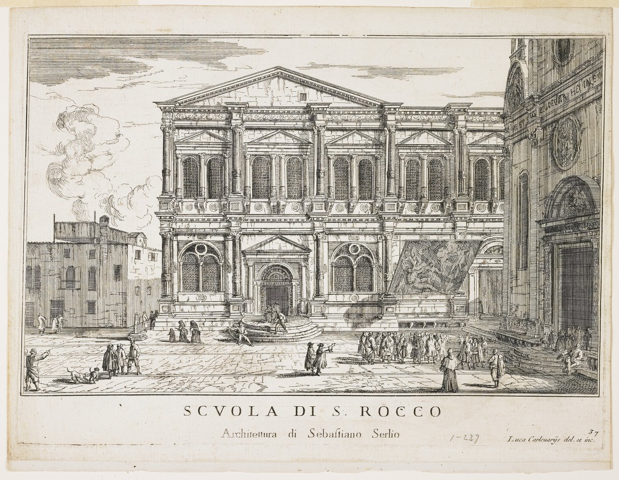 Pohled na Confraternity of St. Rocco, deska z The Buildings and Views of Venice, 1703, 1750-53 od Luca Carlevaris