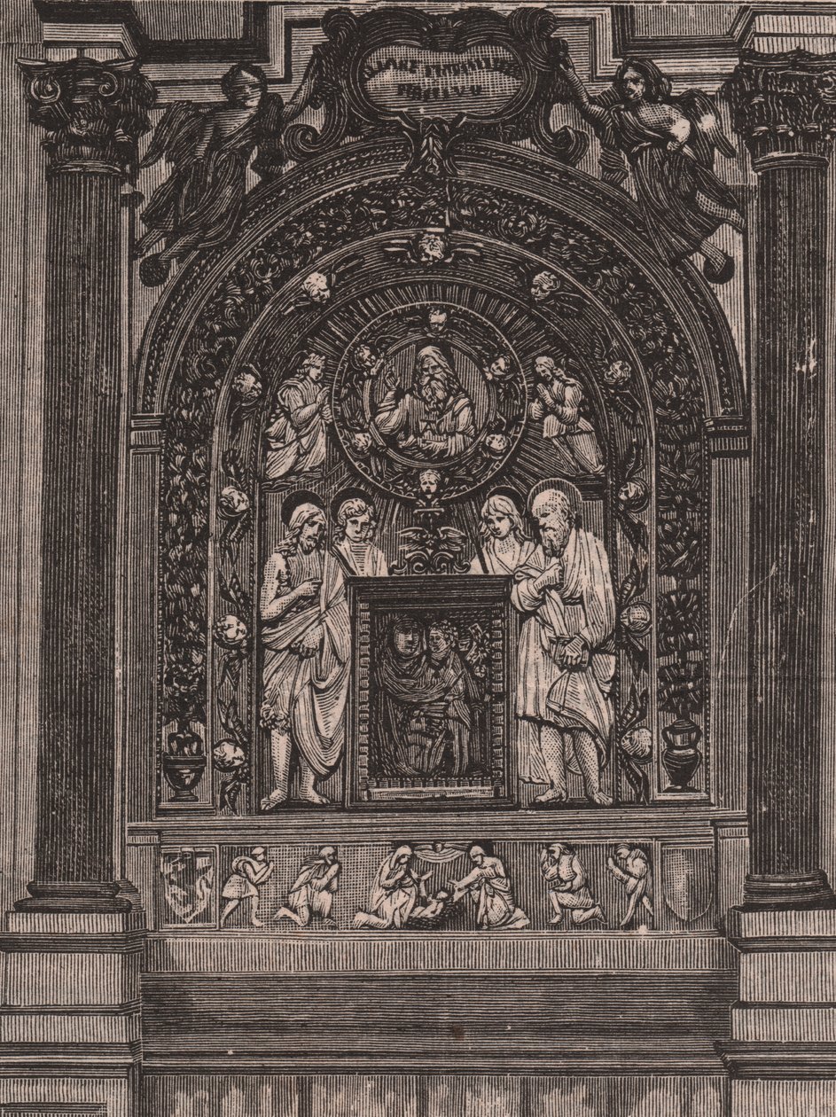 Oltář kostela Santa Maria delle Grazie, Luca della Robbia, Montepulciano, Toskánsko, Itálie, dřevoryt z Le cento citta d