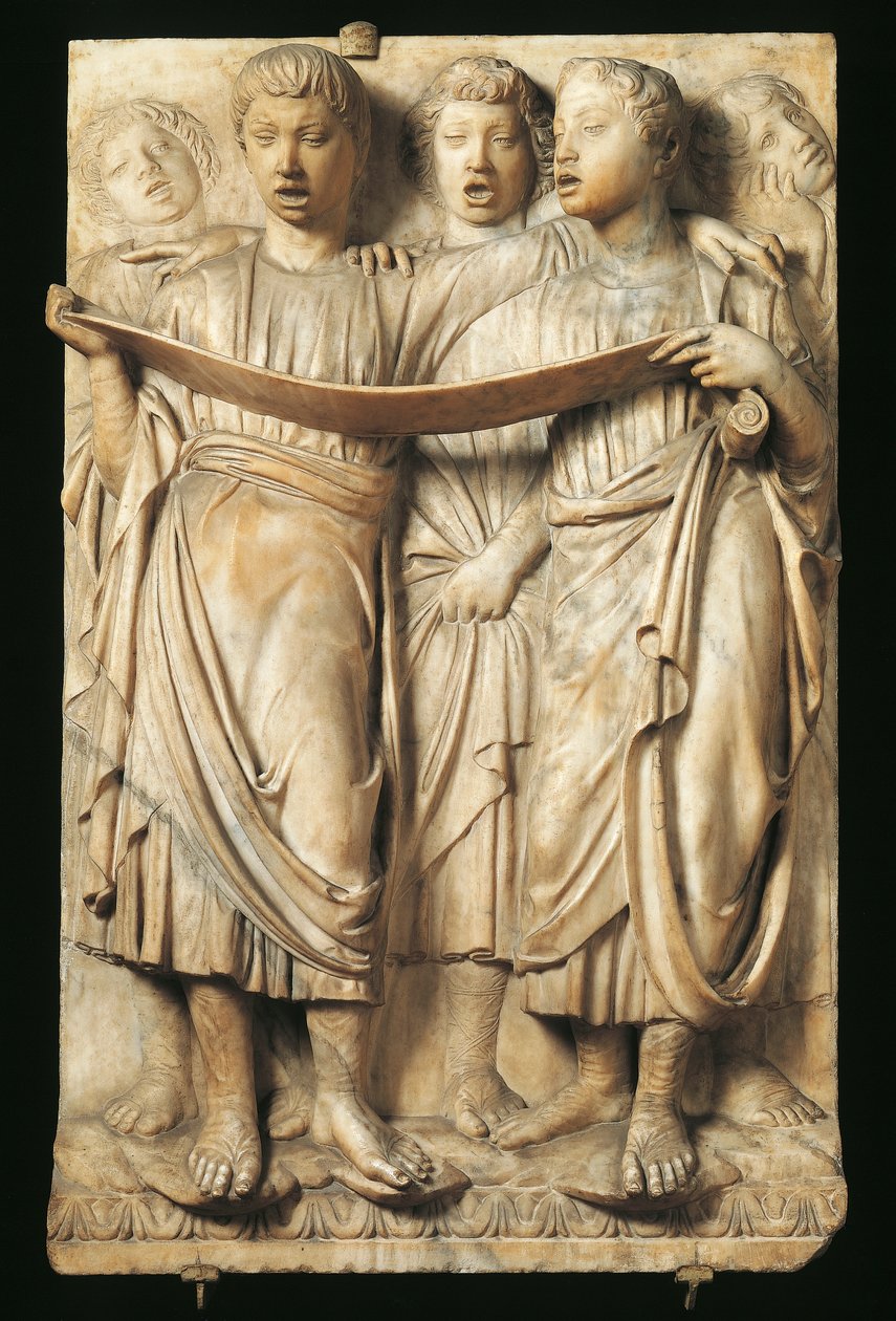 Dětský zpěv, detail z Cantoria (galerie sborů) od Luca Della Robbia (cca 1400-1481), mramor, reliéf pro katedrálu Santa Maria del Fiore, Florencie od Luca Della Robbia