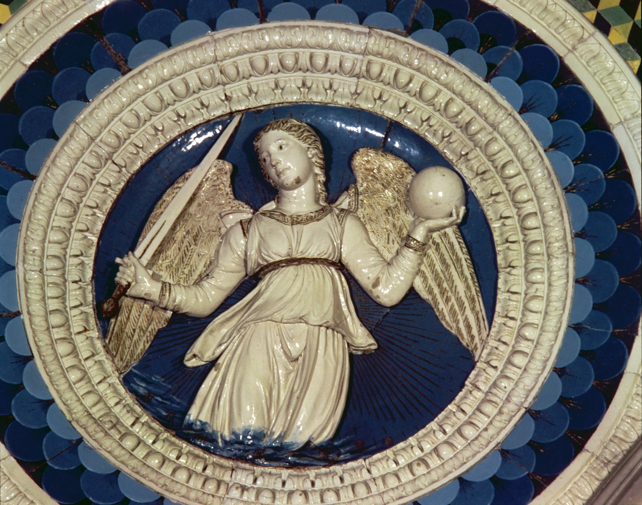 Spravedlnost, kruhový z hrobky kardinála Portugalska, 1460 (glazovaná terakota) od Luca Della Robbia