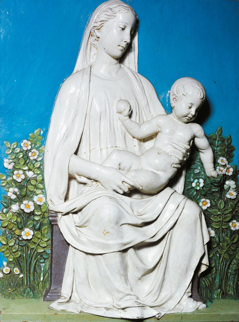 Madonna z růžové zahrady, kolem 1450-1455 (terakota) od Luca Della Robbia