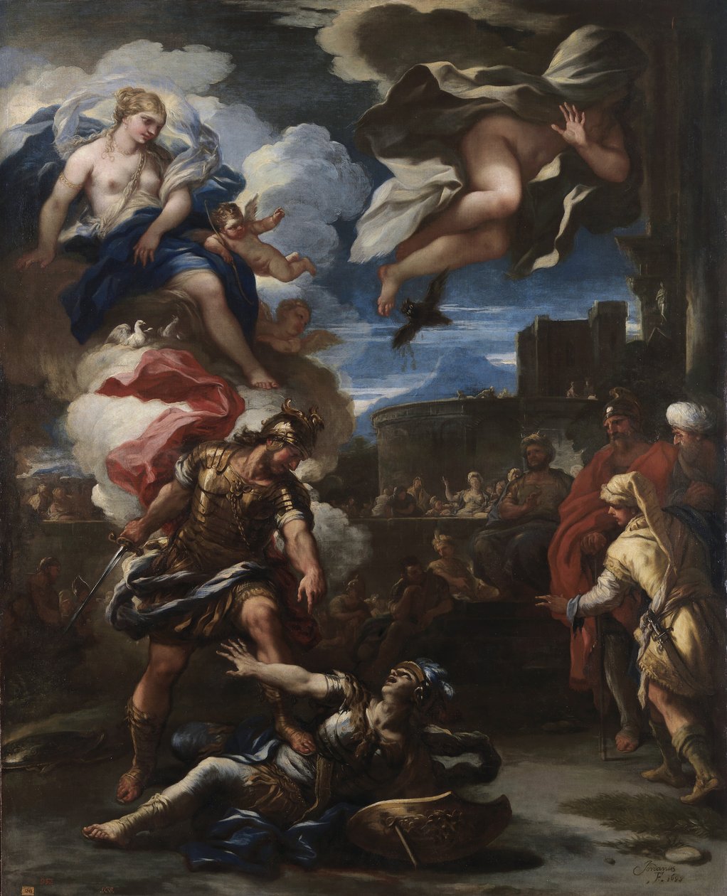Aeneas porazí Turnus, 1688 od Luca Giordano